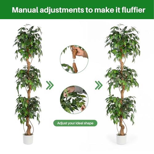 6ft Artificial Ficus Trees, Lush Faux Ficus Tree Artificial Plants Indoor, Realistic Ficus Tree Artificial for Living Rooms, Offices & Stylish Indoor Decor - color: Ficus Tree, size: 6ft