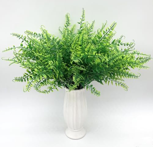 CATTREE Artificial Ferns Shrubs Fake Fern Leaves Boston Grass 8 Pack, Plastic Greenery Plants Bushes for Home Indoor Outdoor Garden Verandah Kitchen Planter Filler DIY Wedding Party Decoration 8 Pcs - color: Boston Fern - 8 Pcs