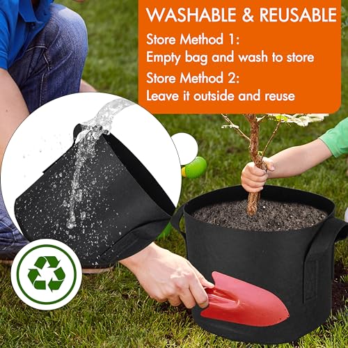 Gardzen 6-Pack 2 Gallon Grow Bags, 300G Thickened Nonwoven Fabric Pots with Handles, Heavy Duty Aeration Plant Bags for Gardening and Container Growing - size: 2 Gallons