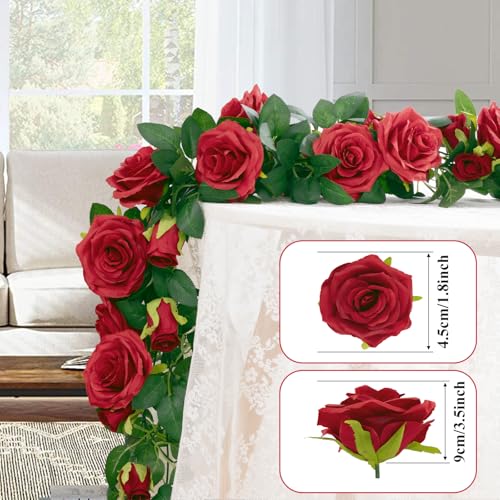 U'Artlines 3 Pack Artificial Red Rose Vines Floral Garlands Total 19.5 Ft Fake Vine Silk Flower Garland for Indoor Outdoor Home Wedding Arch Garden Wall Decoration - color: Red, size: Set of 3