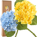 FiveSeasonStuff Real Touch Silk Hydrangea Flowers, 2 Large Long Stem Artificial Flowers for Floral Arrangements (Mixed Heavenly Blue & Sunbeam Yellow) - color: Mixed Heavenly Blue + Sunbeam Yellow