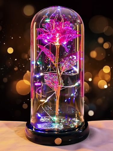 Mothers Day Flowers Gifts for Mom Women Birthday Gift, Rechargeable Galaxy Glass Rose in Glass Dome Forever Crystal Rose Flower Anniversary Mothers Day Roses Gifts for Daughter Wife Women Grandma Pink - color: Usb-d Pink