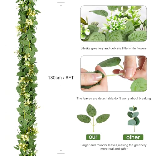 6FT Artificial Eucalyptus Garland with Flowers, Fake Greenery Vines Spring Ivy Leaves for Wedding Backdrop Arch, Table Centerpieces, Party, Home Room Party Indoor Outdoor Spring Decor - color: Eucalyptus Leaves