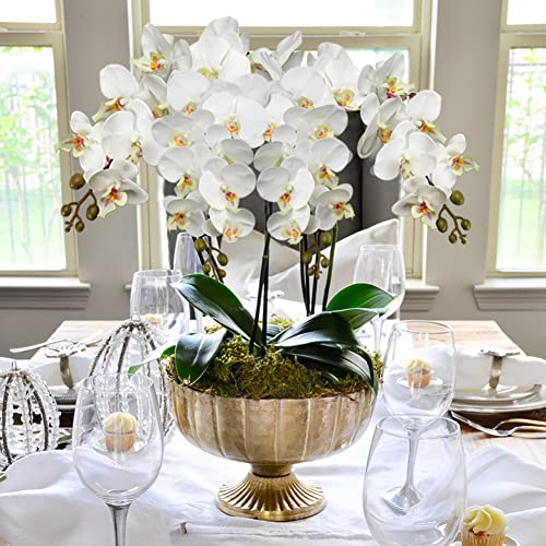 DILATATA 4 Pcs Artificial Orchid Stems with 9 Large Flowers Real Touch Phalaenopsis Orchids Flowers Fake Flower Branches 31.5" Tall for Home Arrangement -White Green Orchid - color: White Green #22