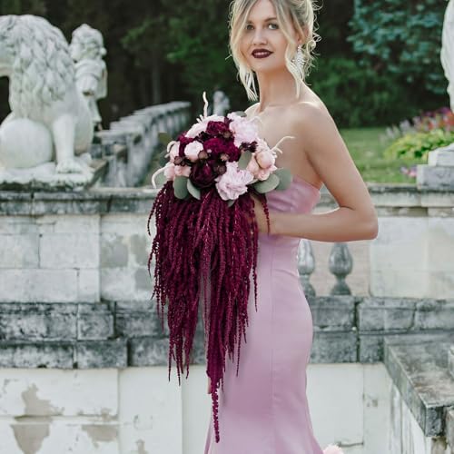 Suncalla 12 Pcs Dark Purple Spring Natural Dried Amaranthus Hanging Flowers Amaranthus Artificial Flowers for Wedding Arch Bouquet Floral Garland Wall Home Decoration (23 Inch) - color: Dark Purple