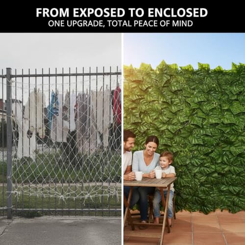 Faux Ivy Privacy Fence Screen 16PCS 20 x 20 Inch Artificial Faux Ivy Hedge Expandable Faux Privacy Fence Decoration for Wall Screen, Outdoor Garden, Wedding Decor,No Cable Tie (160x40 inches) - size: 160x40 inches