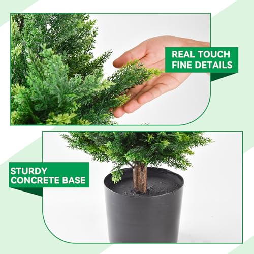 4FT Artificial Topiary Cedar Trees 2 Set, Fake Trees Outdoor Indoor UV Resistant Faux Bushes Artificial Shrubs for Garden Home Front Door Office Decor