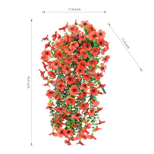 HyeFlora Artificial Fall Flowers for Outdoors Fake Hanging Decoration, 2Pcs Orange Daisy with Autumn Leaves, Realistic Plants Decor, UV & Fading Resistant Silk Flower for Porch Patio Balcony - color: Orange