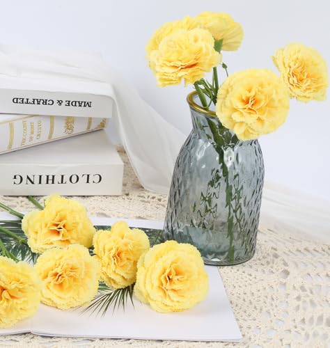 IPOPU Yellow Carnations Artificial Flowers 10PCS Small Faux Flowers 11.4" Fake Carnations Silk Flowers for Home Decor Indoor Easter Decorations Floral Arrangement (Yellow) - color: Yellow