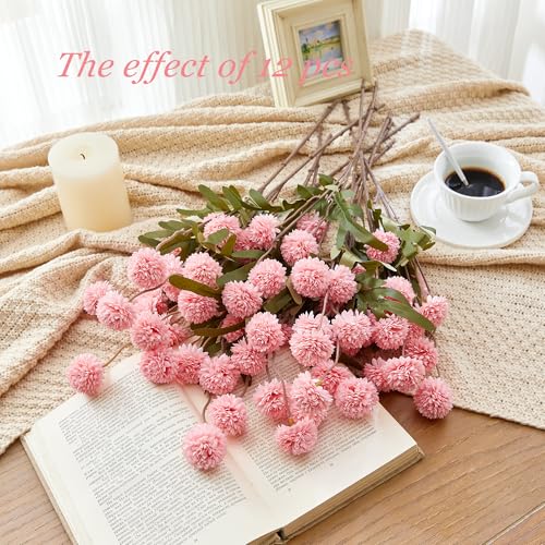 SITUMEIZI Pink Pompon Mum Artificial Flowers Faux Silk Mums Mini Chrysanthemum with Stems 6Pcs for DIY Pink Wedding Centerpieces Floral Arrangements - color: Pink