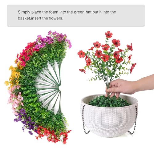 HyeFlora Artificial Faux Hanging Flowers Plants Basket for Outdoor Outside Decoration, Fake Silk Colorful Daisy in Planter for Porch Patio Garden Yard Home - color: 6 Multicolor