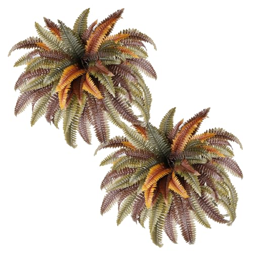 Artificial Plants Faux Fern, Artificial Ferns for Outdoors Indoors, 45 Inch Large Fake Boston Ferns 2 Pack, Realistic Hanging or Floor Greenery for Porch House Decor, Rust Autumn Color - color: Rust Autumn Color