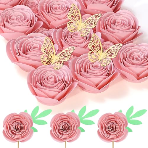 Mverse Pink Forever Rose, 3D Rolled Roses Paper Flowers Decorations for Custom Shadow Box Frame, Mini Artificial Crafts DIY Birthday Gift (18 Pieces, Light Pink) - color: 06- Soft Pink