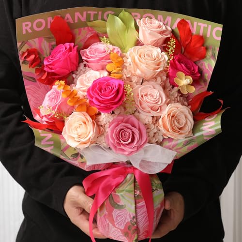 Lovenfold Flowers for Delivery Birthday Flowers Gift for Her,Preserved Flowers Bouquet 12 Roses Mixed Bouquet,Rose Gifts for Women Mom Grandma(Mixed 12 Champagne Roses) - color: Mixed colors 1204