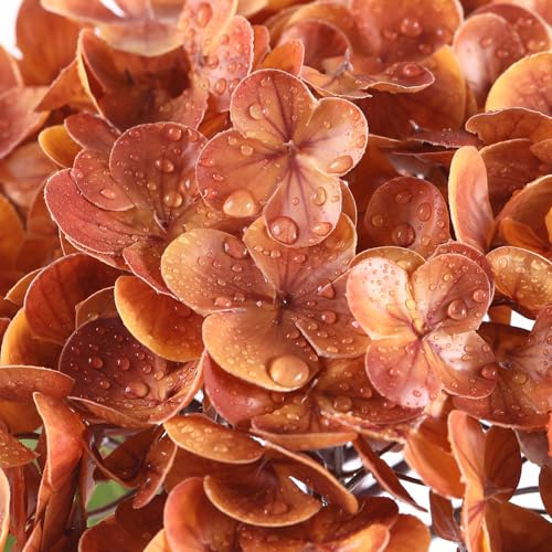 Coferset 3pcs Fall Orange Lifelike Hydrangea Artificial Flowers 22inch Real Touch Faux Hydrangea Flower Stem for Home Party Wedding Floral Filler Arrangements Ceterpieces Bouquets - color: Fall Orange, size: 3pcs