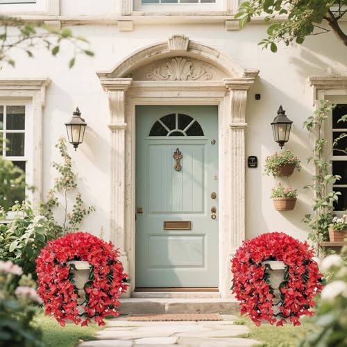 Artificial Flowers for Outdoors Fake Red Bougainvillea Hanging Flower Decoration, 2Pcs Realistic Faux Silk Plants Long Trailing Vines, Spring Decor for Porch Patio Balcony Planter Yard - color: Bougainvillea - Red