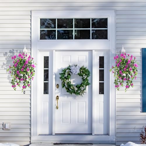Ttranewsoo Artificial Flowers Faux Outdoor Plants Artificial Petunias for Outdoors Uv Resistant Fake Petunias Plants Hanging Flower Patio Decor Outside Basket Realistic Silk Plant No Pot(Purple 2pcs)