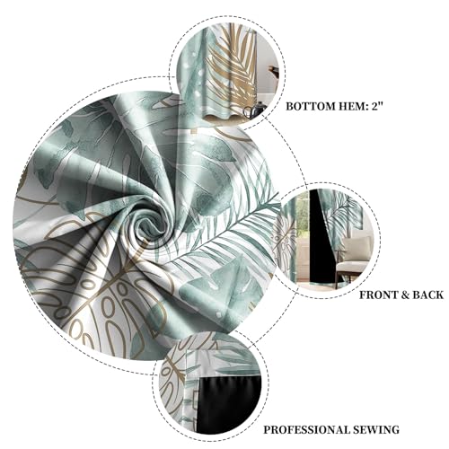 Renaiss Tropical Leaf Blackout Curtains, Green Palm Monstera Leaf Thermal Insulated Bedroom Window Curtains, Botanical Plants Window Curtains for Kitchen, 45" L x 29" W 2 Panel Set - color: Leaf, size: 29"W x 45"L (Pack of 2)