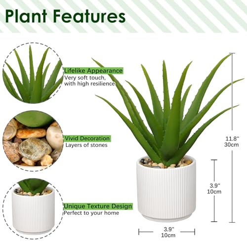 GnFlus Artificial Succulent Aloe Plants 12 Inch Faux Succulents with Ceramic Pot Fake Aloe Potted Plant for Home Indoor Bathroom Table Bedroom Shelf Office Decor - color: Green Aloe-13"