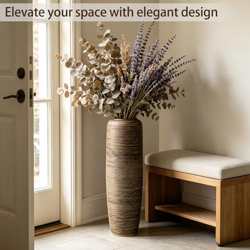 23.6 Inch Rustic Ceramic Large Floor Vase, Ribbed Textured Rustic Farmhouse Vase for Pampas Grass, Living Room & Entryway Décor, Handmade Ceramic Accent - size: 23.6 Inch