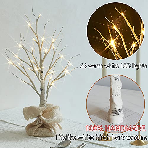 Fudios Lighted Birch Tree with Timer Battery Operated 18in Home Decor Tabletop, Pre lit Artificial Birch Trees with 24 LED for Wedding Christmas Party - color: Birch Tree