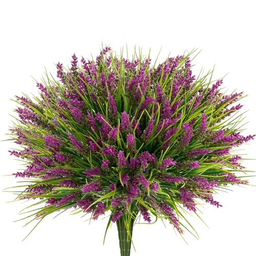 20 Bundles Artificial Plants Outdoor, UV Resistant Fake Flowers， Realistic Faux Lavender Shrubs for Porch Garden Window Box Home Decoration (Rosy) - color: Rosy