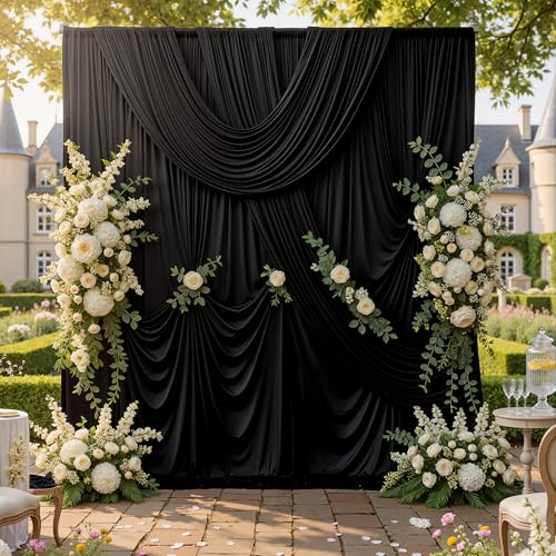 20ftx10ft Wrinkle Free Black Backdrop Curtain for Parties, 4 Panels 5x10ft Silky Polyester Photo Backdrop Drapes Back Drop Cloth Drapery for Wedding Birthday Photography Background Decor - color: Black, size: 20ftx10ft