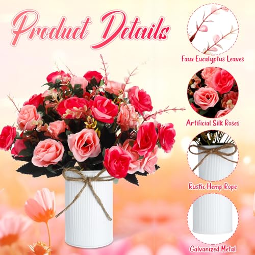 Domensi 6 Sets Wedding Centerpiece for Table Artificial Rose with Vase Fake Bouquets and Metal Pot Flower Arrangements for Bridal Shower Birthday Party Event Table Decor (Rose Red) - color: Rose Red
