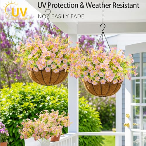 MACTING Artificial Flowers for Outdoors 12 Bundles UV Resistant Fake Flowers No Fade Faux Outdoor Plants for Summer Indoor Outside Planters Garden Porch Yard Window Pot Home Decorations,Light Purple - color: Light Purple, size: 12PCS