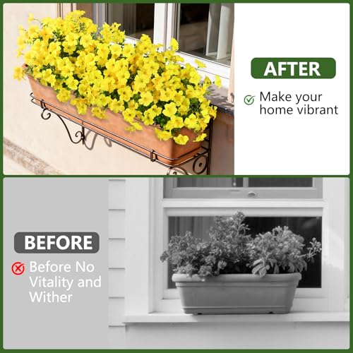 INQCMY Artificial Fake Flowers for Outdoors Decoration,12 Bundles Silk Colorful Morning Glory with Eucalyptus UV Resistant Look Real Faux Flowers for Planter Door Garden Porch Patio Balcony Yard - color: Yellow