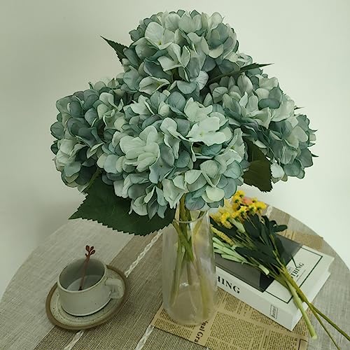 Fall Blue Hydrangea Artificial Flowers,6Pcs Faux Fall Hydrangea Flowers,Artificial Hydrangeas Flowers with Stems,Fake Hydrangeas,Silk Hydrangeas Flowers with Stems for Home Decor - color: Fall Blue