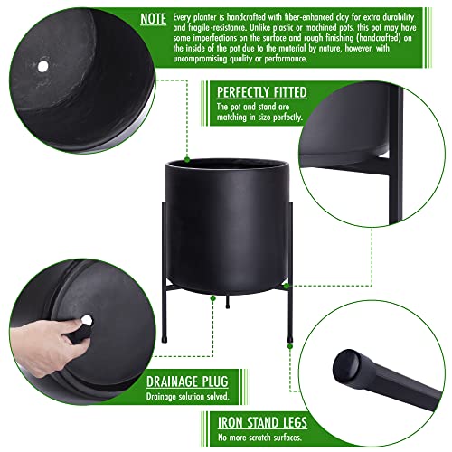 D'vine Dev Modern Black Plants Pot Cylinder Planter with Heavy Duty Stand, X-Large 14 Inch Pot, 19.6 Inch with Stand Height, 96-T-B-4 - color: Black, size: X-Large 14 Inch