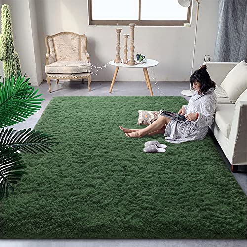 DweIke Fluffy Dark Green Rugs for Bedroom Living Room, 3x5 Feet Soft Plush Shaggy Forest Hunter Green Girls Boys Kids Rug, Non-Slip and Machine Washable Carpet for Dorm Nursery Classroom Decor - color: Dark Green, size: 3 Ft X 5 Ft