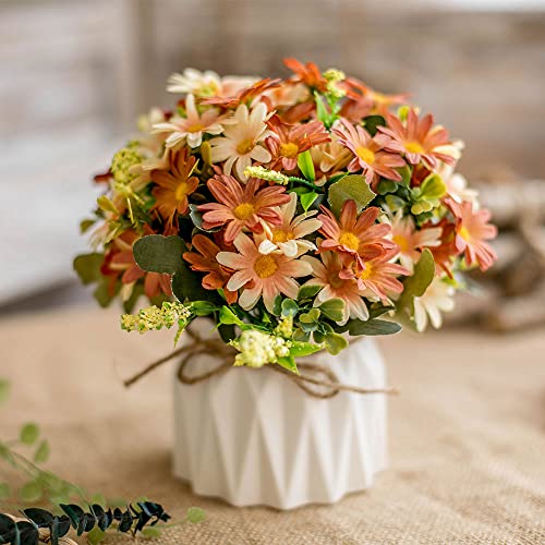 TKAS Artificial Flowers Fake Flowers Silk Rose Bouquets Decoration with Ceramics Vase for Table Home Office Wedding (Champagne Flowers) - color: Champagne Flowers