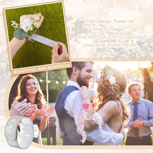 Relaxgiant 18 Pieces Corsage Wristlet Bracelets Slap Corsage Band Floral Slaplets Wedding Bracelets DIY Wrist Accessories Bridesmaid Bridal Shower Prom Party Supplies Homecoming(Sliver) - color: Sliver