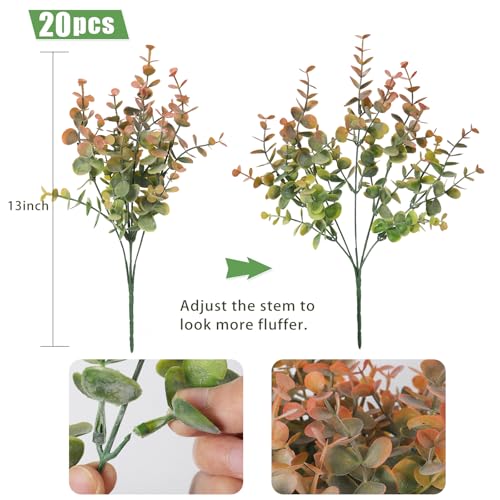 RECUTMS 20 Bundles Artificial Plants Outdoor Faux Plant Eucalyptus Stems Artificial Bushes Boxwood Bushes for Farmhouse Bathroom Office Vase Centerpiece Indoor Outdoor Decor(Dusty Orange) - color: Dusty Orange, size: 20 Pcs