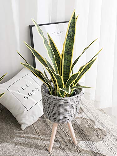 Beebel Artificial Snake Plant 22" Fake Sansevieria Potted Plants Plastic Greenery Perfect Faux Agave Plant for Home Garden Office Store Decoration - color: Yellow & Green