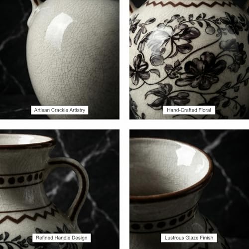 EFISPSS Ceramic Vintage Vase,Chinoiserie Rustic Farmhouse Floral Spring Decor for Home Decor Living Room Fireplace Office, Grey - color: Gray