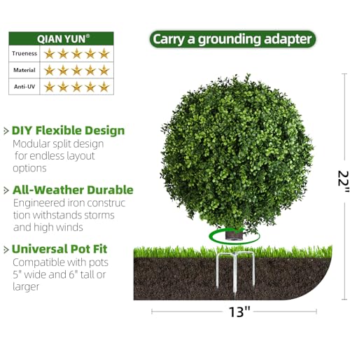 Artificial Boxwood Ball Bush- Faux Boxwood Decorative Balls for Backyard, Balcony,Garden, Wedding and Home Décor (2, 22inch)