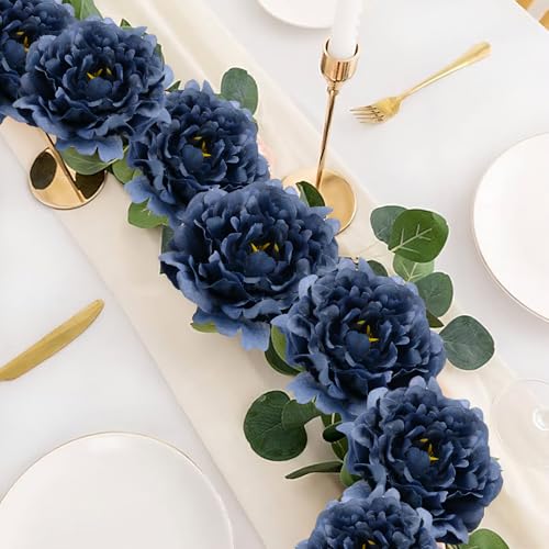 20 Pcs Artificial Flower Peonies, 5" Silk Fake Peonies with 6" Stems No Leaf, Faux Peonies Flowers for Decoration Wedding Home Party Centerpiece Decor Floral Art (Navy Blue) - color: Dark Blue
