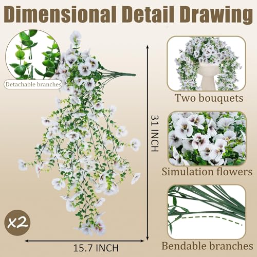Fake Flowers Outdoor,2 Pack Artificial Orchids for Wedding Outdoor Hanging Baskets – UV Resistant Long Faux Phalaenopsis for Front Porch, Table Centerpieces Party Spring Decoration(White) - color: White-2pack
