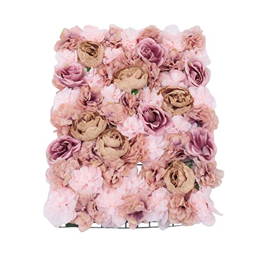 Gdrasuya10 6pcs Realistic Flower Wall Background Artificial Flowers Wall Backdrop Panel 3D Silk Rose Fake Flower Wall Panel Banquet Wedding Party Decor, Photography Background 60 x 40 cm - color: 6pcs, Autumn Pink