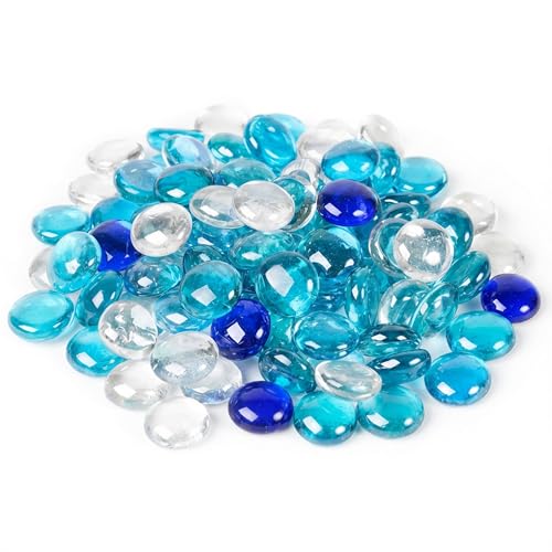 Houseables Glass Beads for Vases, Marbles for Vases, Glass Marbles, Blue & Clear Beads, Flat, Blue & Clear Gems, Filler, Crafts, Pebbles, Stones, Decorative Rocks, Plants, Flower, Fishbowl, 5LB, 500PC - color: Clear & Blue, size: 5LBS