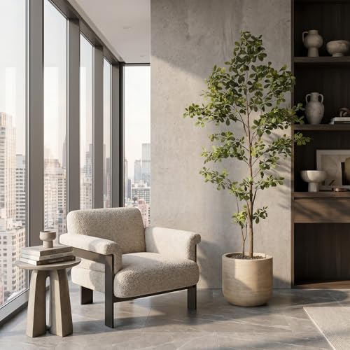Faux Black Olive Tree 7ft, Artificial Shady Lady Tree with Natural Trunk and Realistic Leaves, Tall Floor Plants for Living Room Decor Home Office Indoor Pack of 1 - size: 7ft