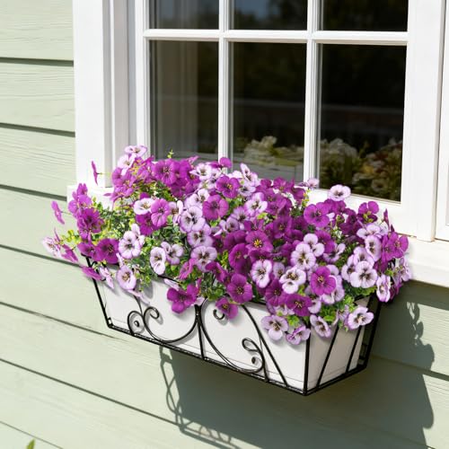 Artificial Fake Pansy Flowers for Outdoor, 12 Pcs Faux Silk Pansies Flower for Spring Summer Decoration, UV Resistant Fake Plants for Outside Planter Porch Yard Patio Home Decor(Gradient Purple Red) - color: Gradient Purple Red