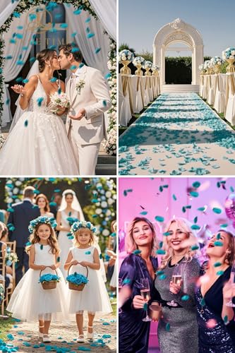 TINGE TIME 200pcs Silk Rose Petals Peacock Green Flower Petals for Wedding, Flower Girl Basket, Aisle Runner, Romantic Dinner Centerpieces, Proposal, Party Confetti - color: Peacock Green