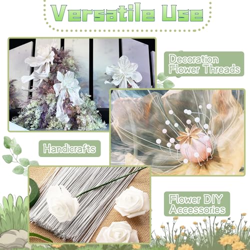 100 Pcs White Paper Wrapped Floral Stems Wire, 14 Inch 18 Gauge, Crafts Supplies for DIY Flower Arrangement - size: 100 Pcs White 18 Gauge