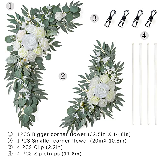 ponatia Wedding Arch Flowers (Pack of 2), Artificial White Wedding Flowers for Wedding Welcome Signs Decorations and Arch Flowers for Wedding Ceremony Reception (White & Ivory) - color: White & Ivory