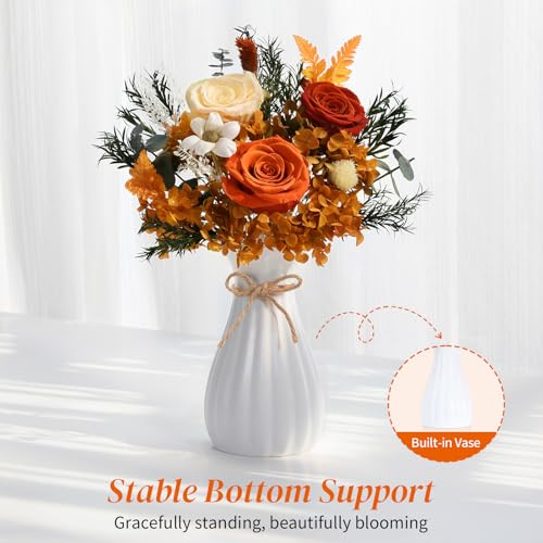 Lewondr Flower for Delivery, Preserved Flowers Bouquet, Orange Roses Bouquet, Real Long-Lasting Forever Birthday Flowers Gifts for Mom Best Friend Mothers Day Christmas Graduation, Dark-Orange - color: Dark Orange