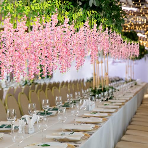 Alotiki Wisteria Hanging Flowers,Fake Hanging Flowers,Wisteria artificiales Garland for Home Wedding Arch Floral Party Garden Ceremony Outdoor Decor,3.6 feet Long(25,Pink) - color: Pink, size: 25
